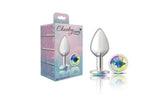 Cheeky Charms Silver Round Butt Plug With Clear Iridescent Jewel Butt Plugs